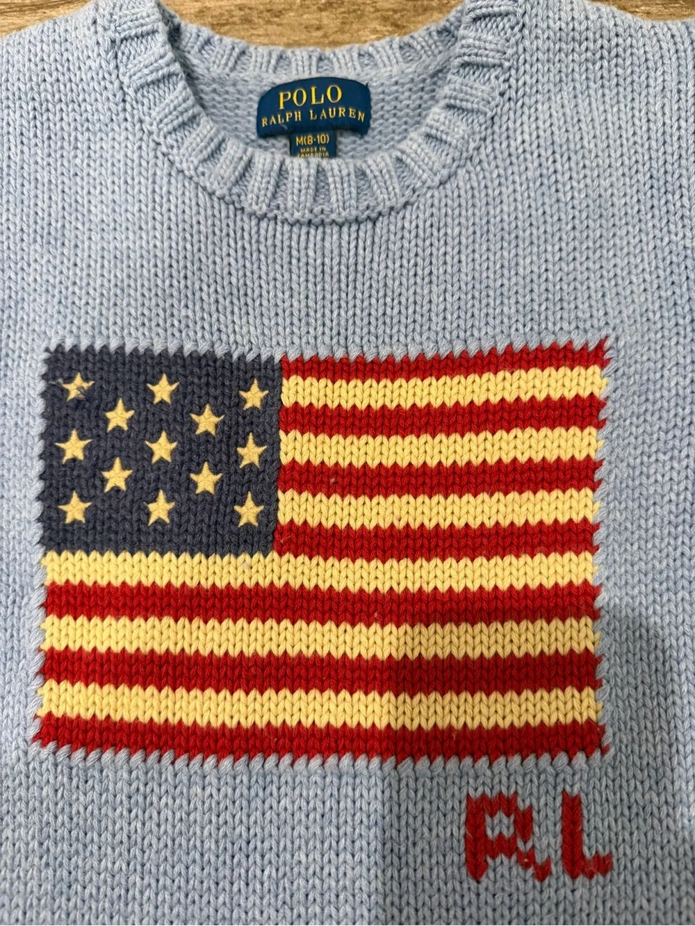 Ralph Lauren blue knit dress American flag intarsia